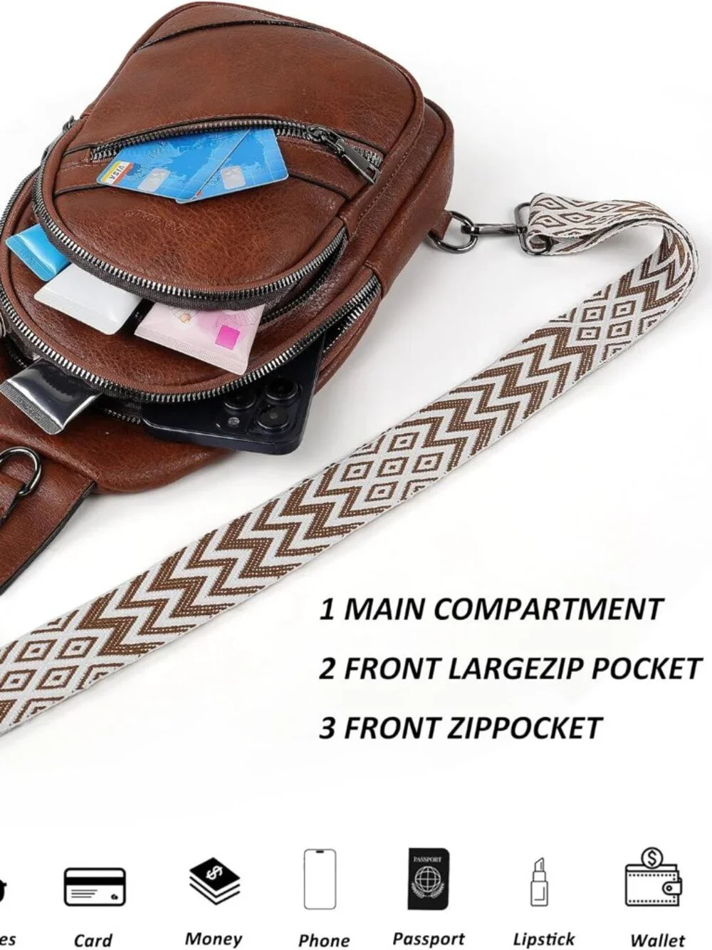 Brown Leather Sling Bag Crossbody Bag, NIB - Picture 6 of 7